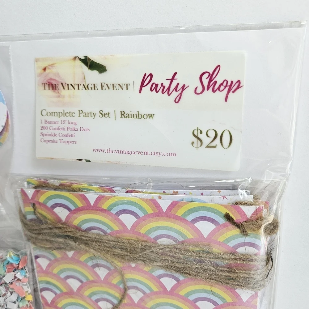 Vibrant Rainbow Party Decorations: Banner, Confetti, Cupcake Toppers